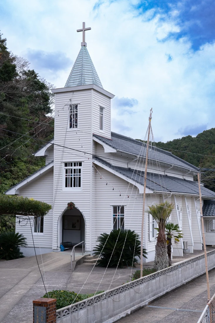 A white wooden church in the Goto Islands