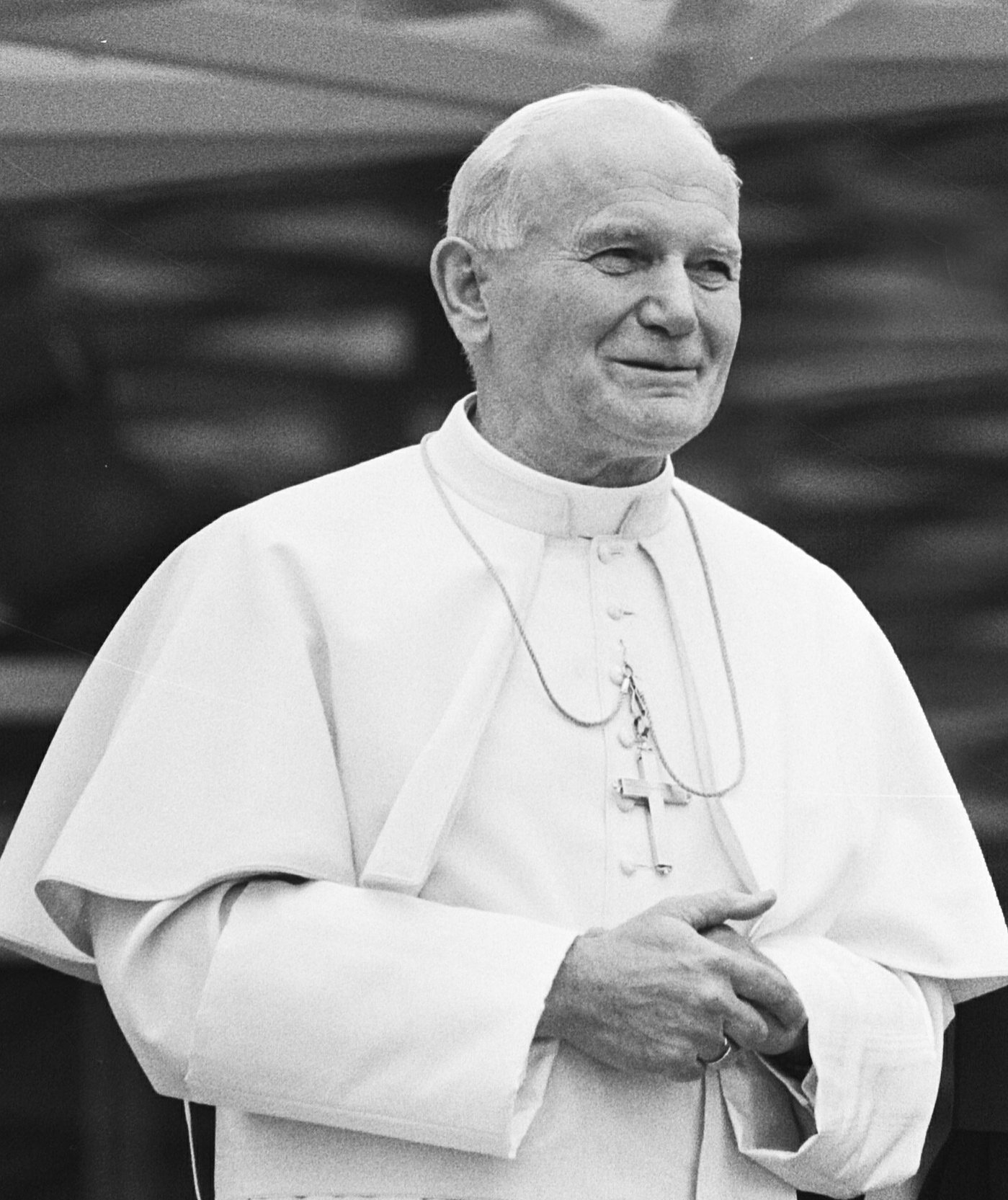 Archival portrait of Saint Pope John Paul II during his 1985 visit to the Netherlands